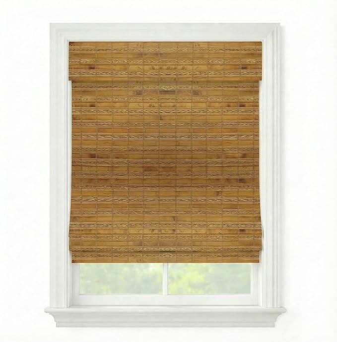 Cordless Woven Wood Roman Shades, 62W x 60H, Sarasota Camel, Sizes 20-72 Wide by FirstRateBlinds