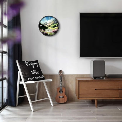 14'' Silent Non-Ticking Rustic Mountain Wildflowers Wall Clock, Battery - Image 5