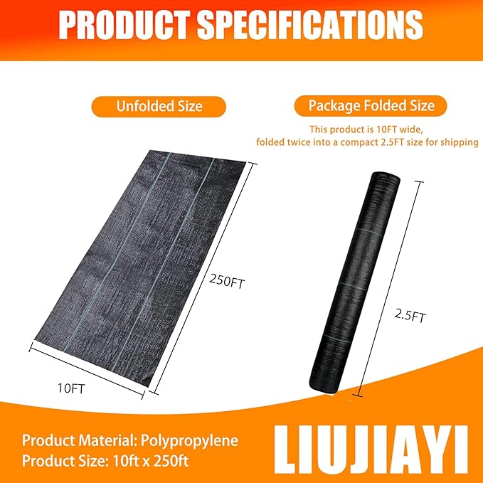 2.4oz-10FTx250FT Weed Barrier Landscape Fabric - Durable Weed Block Gardening Ground Cover Mat, Woven Geotextile Fabric for Underlayment, Commercial Driveway Stabilization, Weed Control Cloth