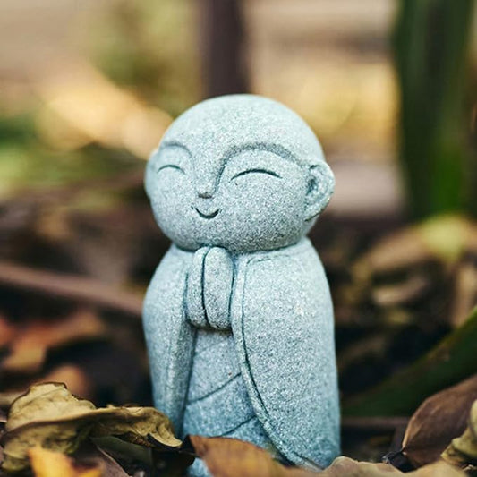 OwMell Japanese Jizo Monk Statue Praying, Buddha Jizo Statue Figurine Memorial Statue Aquarium Decoration for Garden Outdoor Ornament 2.6" - Namaste