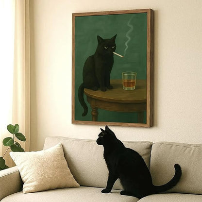 Moody Black Cat Wall Art, Funny Smoking Cat - Image 6