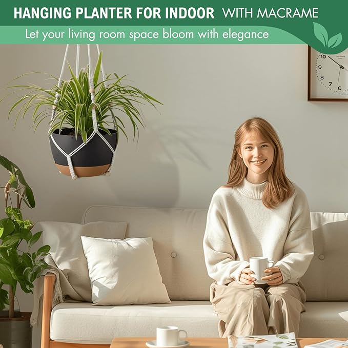 10 Inch Hanging Planters for Indoor Plants,Set of 2 Hanging Pots for Plants with Self-Watering, Outdoor Hanging Plant Pot with Drainage and 2 Kinds of Hanging Baskets Hangers for Home Decor and Garden