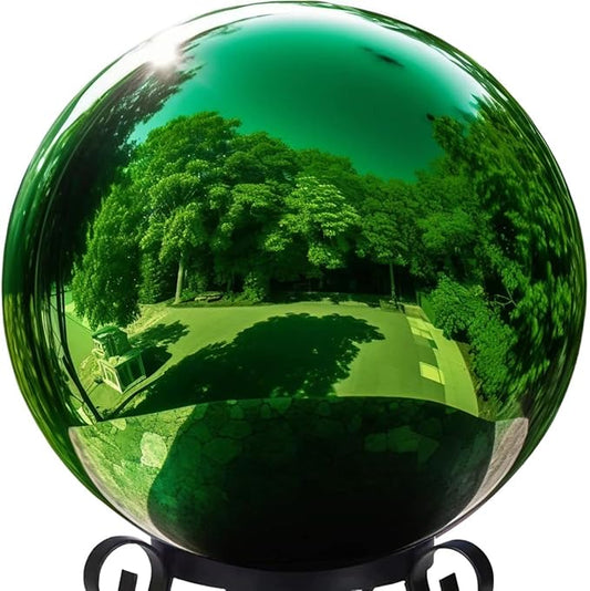10 Inch Stainless Steel Gazing Globe,v2croft Hollow Ball Mirrored Surface Polished Shiny Sphere,Garden Stainless Steel Gazing Ball for Outdoor Lawn Pond Yard Ornament(Green)
