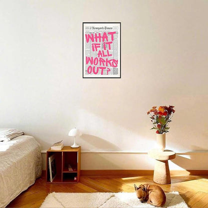 Drimiler Retro Newspaper Pink Font Poster What If It All Works Out Canvas Wall - Image 5