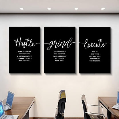 Hustle Quotes Execute Prints, Framed Canvas Wall Art Success Quote, Office Wall - Image 7