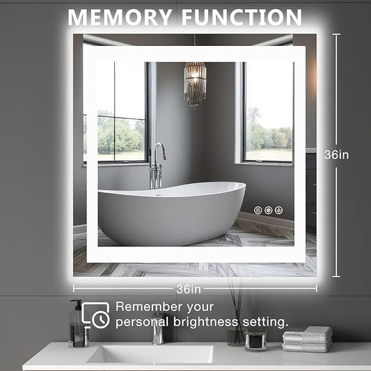 DUMOS 36.1"x36.1" LED Bathroom Mirror, Smart Anti-Fog Bathroom Vanity Mirror - Image 2