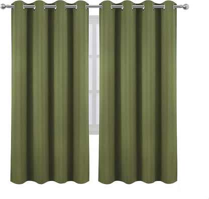 LEMOMO Olive Green Thermal Blackout Curtains/52 x 72 Inch/Set of 2 Panels Room - Image 2