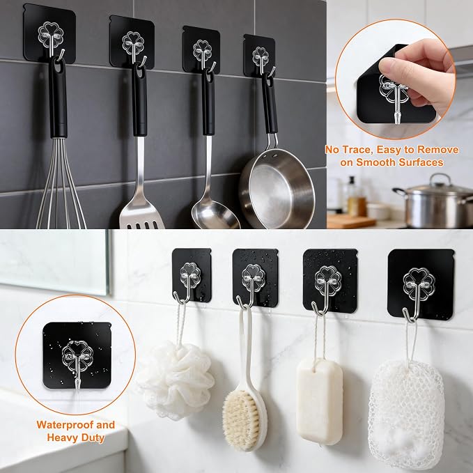 DDMY Heavy Duty Adhesive Hooks for Hanging 50lb Black Wall Hooks - Image 4