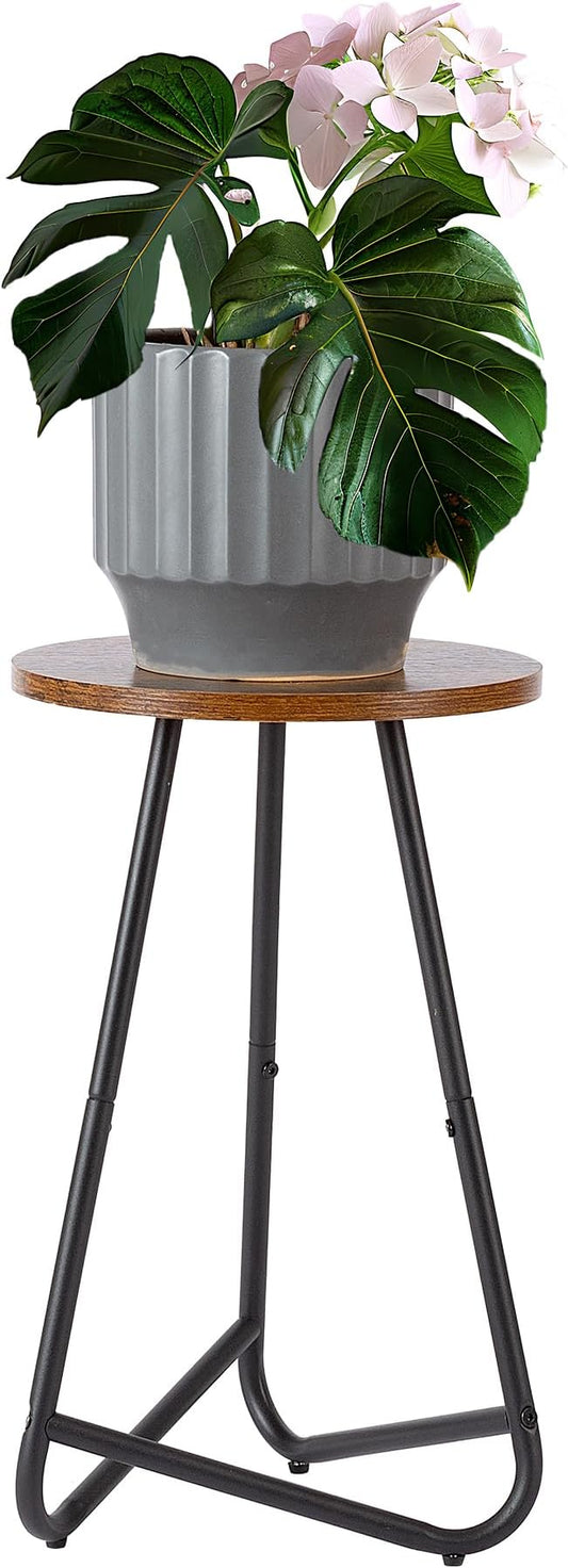 Indoor Plant Stand,Mid Century Wood Stand Plant Table,Modern Plant Stool for Outdoor,Metal Tall Holder for Flower Pots,Small Round Side End Table (Rustic Brown, 19 inch)