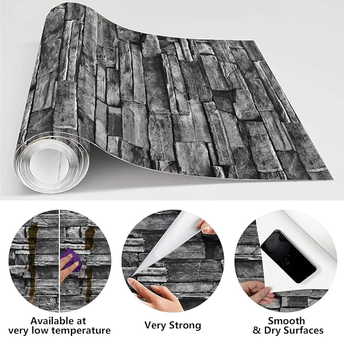 Jeweluck Grey Brick Wallpaper Peel and Stick Wallpaper 17.7”×393.7” Faux Stone - Image 5