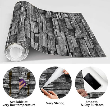 Jeweluck Grey Brick Wallpaper Peel and Stick Wallpaper 17.7”×393.7” Faux Stone - Image 5