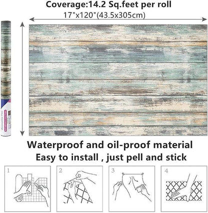 Arthome 17''x120'' Blue Rustic Wood Paper Self-Adhesive Removable Peel and - Image 7