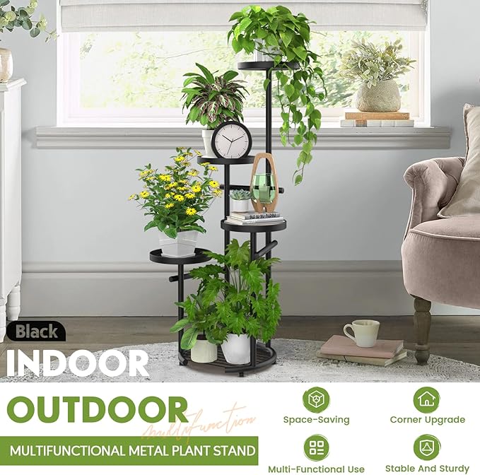 TOSKING 5 Tier Tall Plant Stand Indoor Outdoor, Heavy Duty Corner Plant Stand with Space-Saving Plant Shelf for Multiple Plants| Round Plant Table Design for Living Room Balcony Garden (Black, 38in)