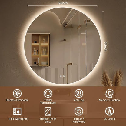LOVESPEJO 30 Inch Round Backlit Bathroom Mirror - Image 8