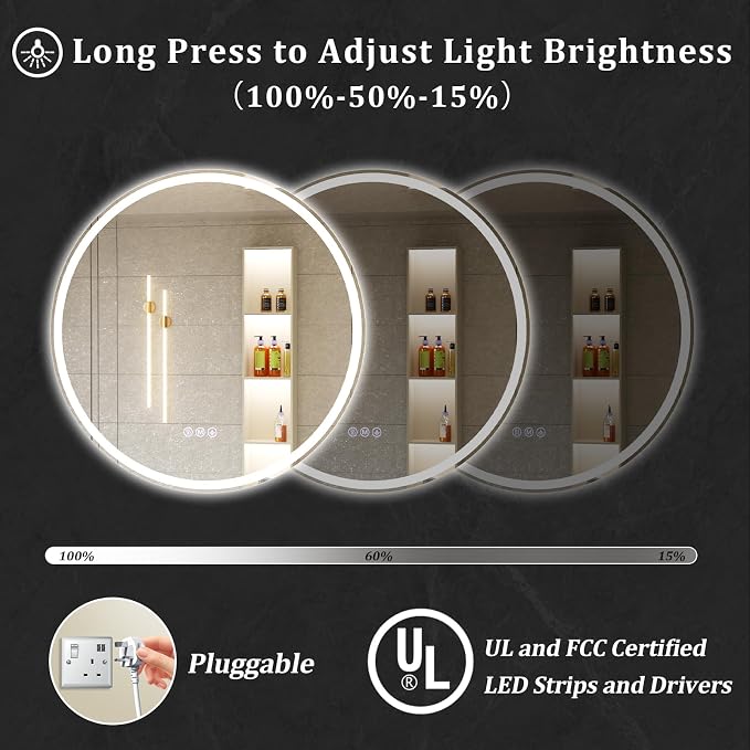 BEAUTYPEAK 40x40 LED Round Bathroom Mirror - Image 4