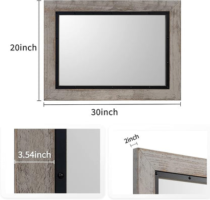 YOSHOOT Rustic Wooden Framed Wall Mirror, Natural Wood and Iron Bathroom Vanity - Image 6