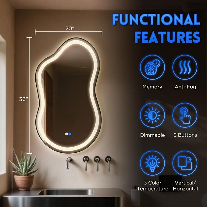 Dorlicecass Irregular Led Bathroom Mirror- Black 20"x36" Single Piece Vanity - Image 5