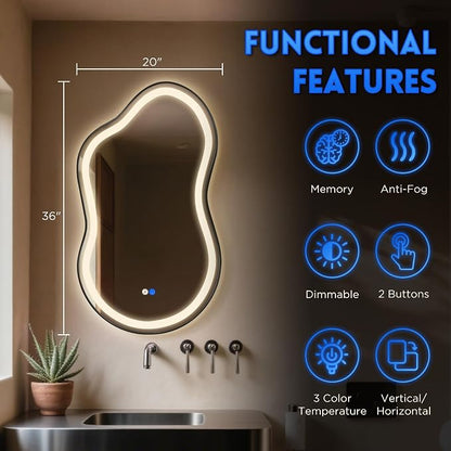 Dorlicecass Irregular Led Bathroom Mirror- Black 20"x36" Single Piece Vanity - Image 5
