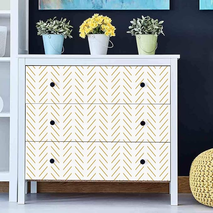 Erfoni Yellow and White Peel and Stick Wallpaper Modern Herringbone Wallpaper - Image 3