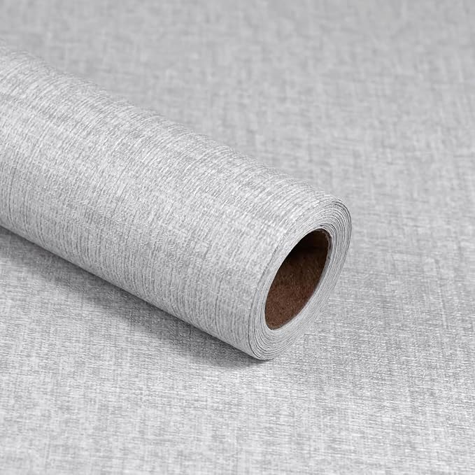 Grasscloth Peel and Stick Wallpaper, Light Grey Vintage Textured Faux Linen by MANONIRIA