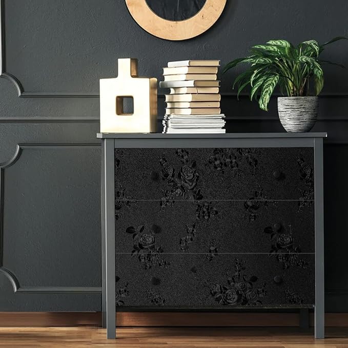 Black Peel and Stick Wallpaper Floral Black Wallpaper 17.7inch x 393.7inch - Image 5