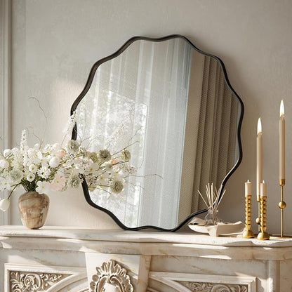 VooBang Black Scalloped Circle Mirror, Hanging Leaning - Image 2