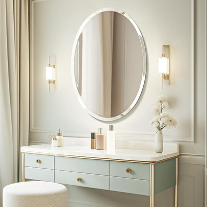 USHOWER Bathroom Mirror for Over Sink, 24x36 Inch Oval Frameless Mirror - Image 6