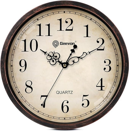Geevon Vintage Wall Clock, Silent 14" Non Ticking Retro Round Clock Quartz by GEEVON
