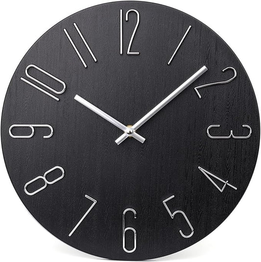jomparis Black Wall Clock Modern Style Plastic Wooden Wall Clocks Decor 12 Inch by JOMPARIS