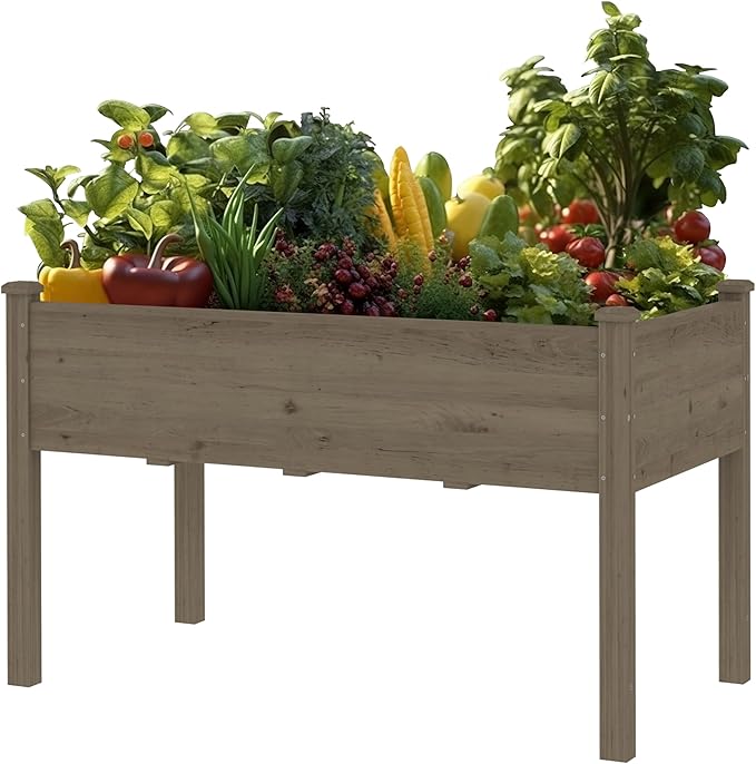 MUPATER 4'x2' Raised Garden Bed, Elevated Planter Box with Drainage Holes for Herbs and Vegetables, Raised Garden Bed with Four Legs for Garden, Patio and Greenhouse, Brown