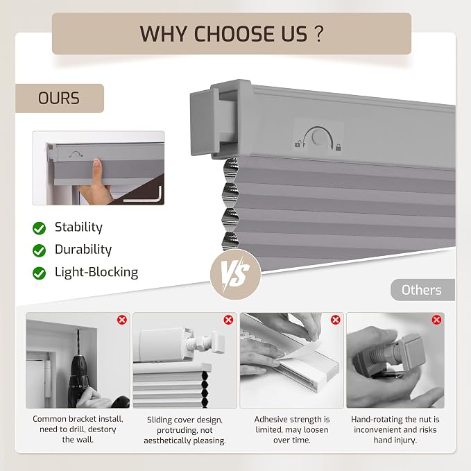 Grandekor No Drill No Tools Cordless Cellular Shades, UV Protection Privacy No - Image 5
