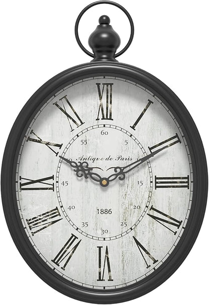 Menterry Oval Retro Wall Clock, Rustic Vintage Style, Battery Operated Silent by Menterry