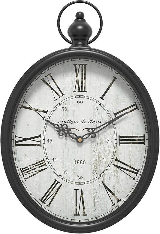 Menterry Oval Retro Wall Clock, Rustic Vintage Style, Battery Operated Silent by Menterry