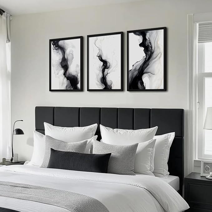 Black White Abstract Wall Art Decor Set of 3 Modern Wall Art Minimalist Canvas - Image 6