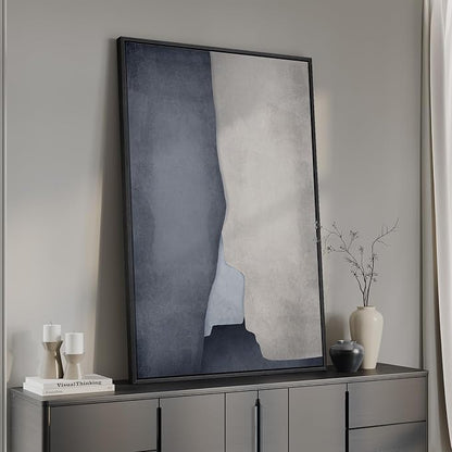 Framed Blue Abstract Wall Art, 1 Piece Large Modern Canvas Prints Paintings by Cuspin