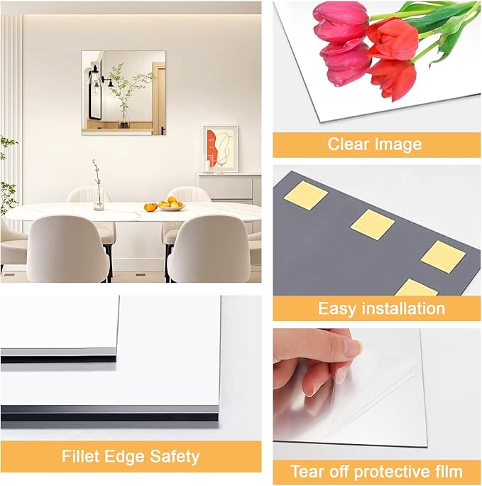 18x18 in Acrylic Mirror Sheet for Wall, 2.5mm Thick Unbreakable Non Glass Body - Image 3