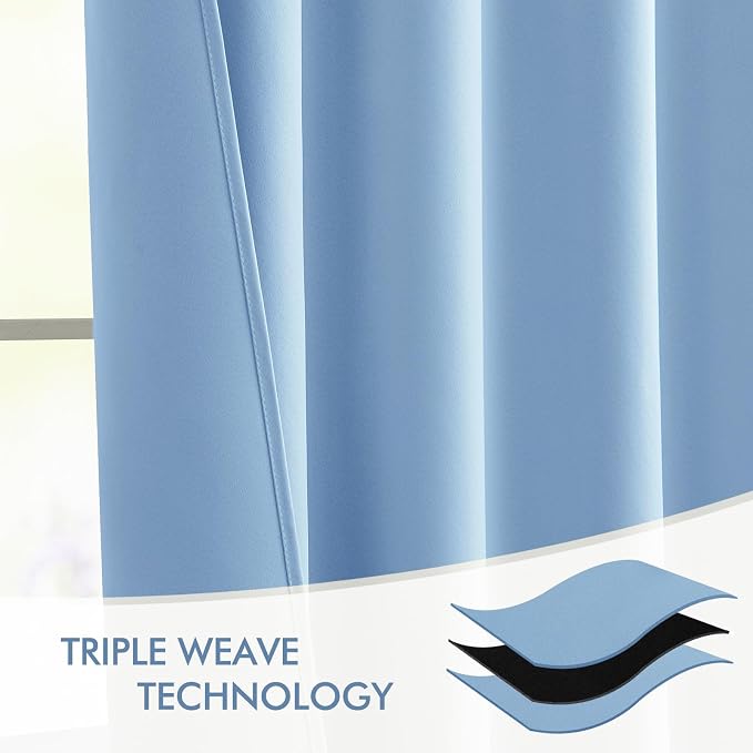 MIULEE Sky Blue Back Tab Blackout Curtains 120 Inch Long 2 Panels Set - Image 7