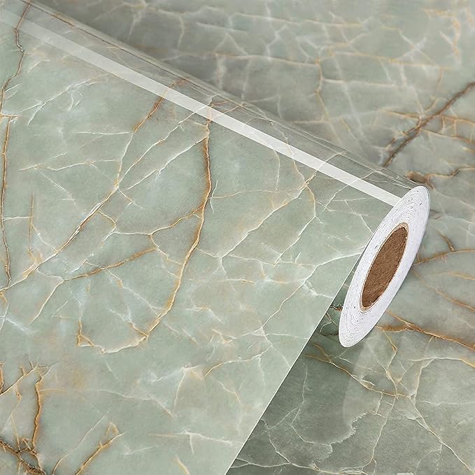 Cyan Glossy Marble Contact Paper Peel and Stick Countertops Self Adhesive by WallpaperDecoration