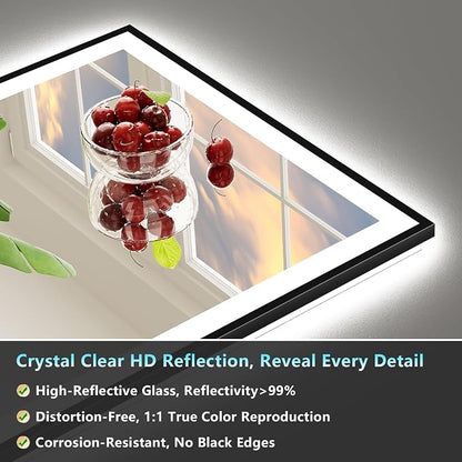 55x36 Black Framed LED Bathroom Mirror - Image 8