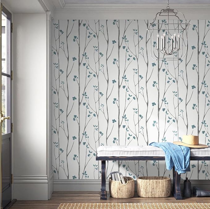 Timeet Blue White Floral Leaf Boho Wallpaper 16.14"x118.11" Self-Adhesive - Image 6