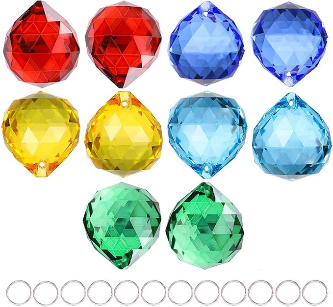 10 Pack Crystal Ball 1.18"/30mm Prism Sun Shine Catcher Rainbow Pendants Maker, Hanging Crystals Prisms for Windows, for Feng Shui, for Gift (Multi-Colors)