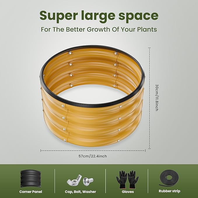 ZXZYHFTY Round Galvanized Raised Garden Bed kit,Yellow Outdoor Garden Raised Planter Box, Round Large Metal Raised Garden Beds for Vegetable 2 * 2 * 1ft 1 Pack