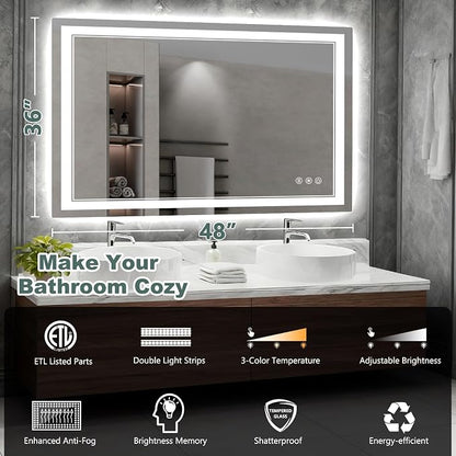 48x36 Inch LED Bathroom Mirror - Image 2