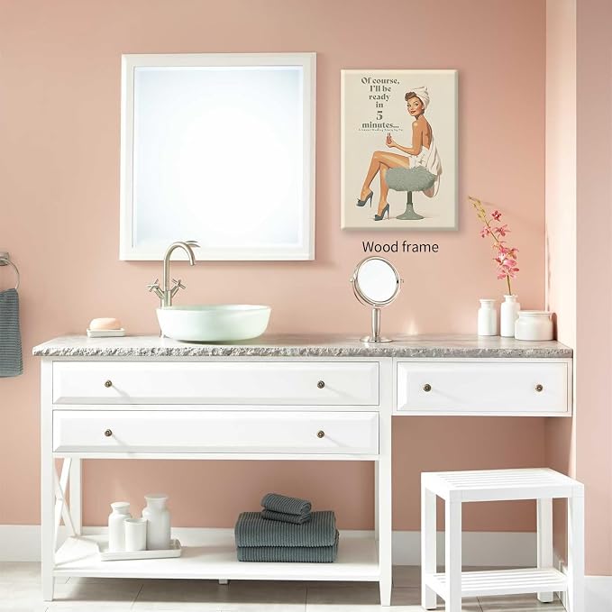 Boho Sage Green Bathroom Poster Vintage 70s Pin Up Girl Wall Art 16X24 inch - Image 5