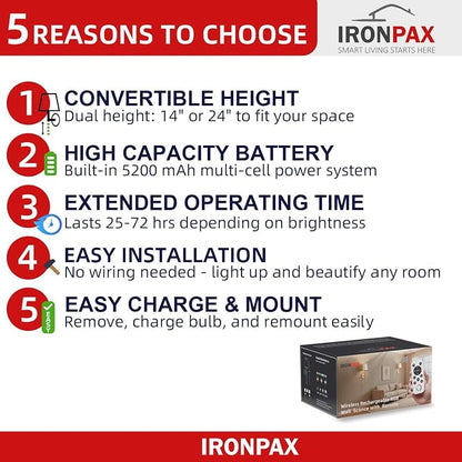 IRONPAX Wall Sconces Battery Operated Set of 2, Wireless Rechargeable Wall - Image 7