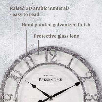 Presentime & Co 10" Farmhouse Series Wall Clock, Quartz Movement, Shiplap Style - Image 3