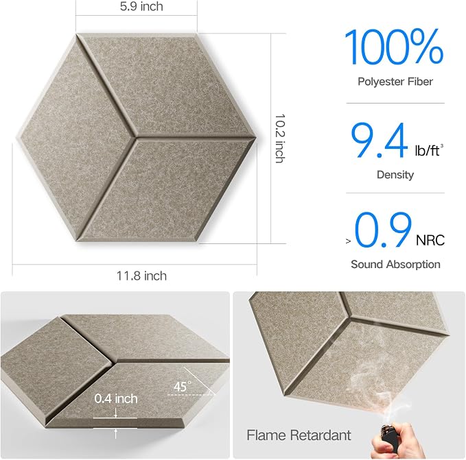 22 Pack Self-Adhesive Acoustic Panels 12" X 10" X 0.4" - Image 3