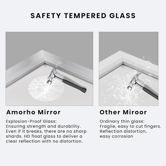 Amorho 20x30 Inch Bathroom Mirror Silver, Thick Metal Framed Wall Mirrors - Image 5