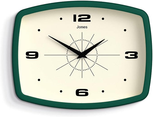 JONES CLOCKS® Movie wall Clock | Retro Rectangular Clock | 10 inch | Dark Green by JONESCLOCKS