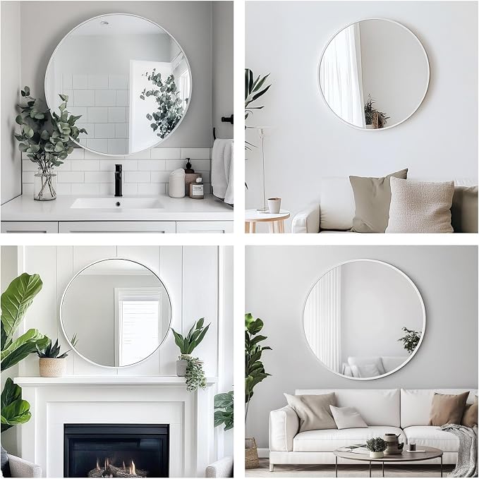 Oruii White Round Mirror, Circle Wall Mirrors Metal Frame, Circular Mirrors - Image 6